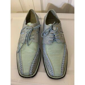 Sio Faux Crocodile Alligator Men’s‎ Sz 10 Derby Square Toe Dress Shoes Green Blu